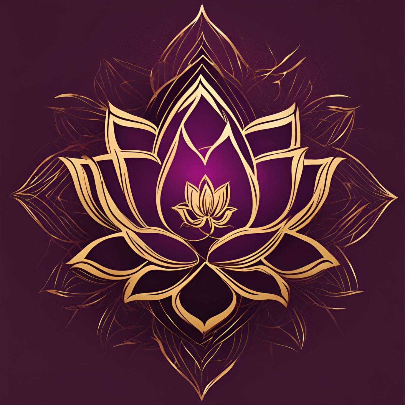 Golden lotus flower design on a purple background.